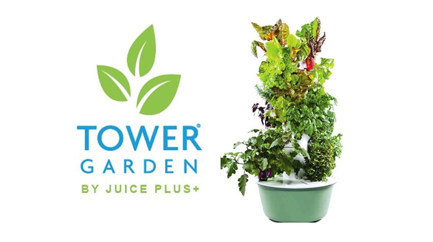 Tower Garden vertical growing system with leafy greens